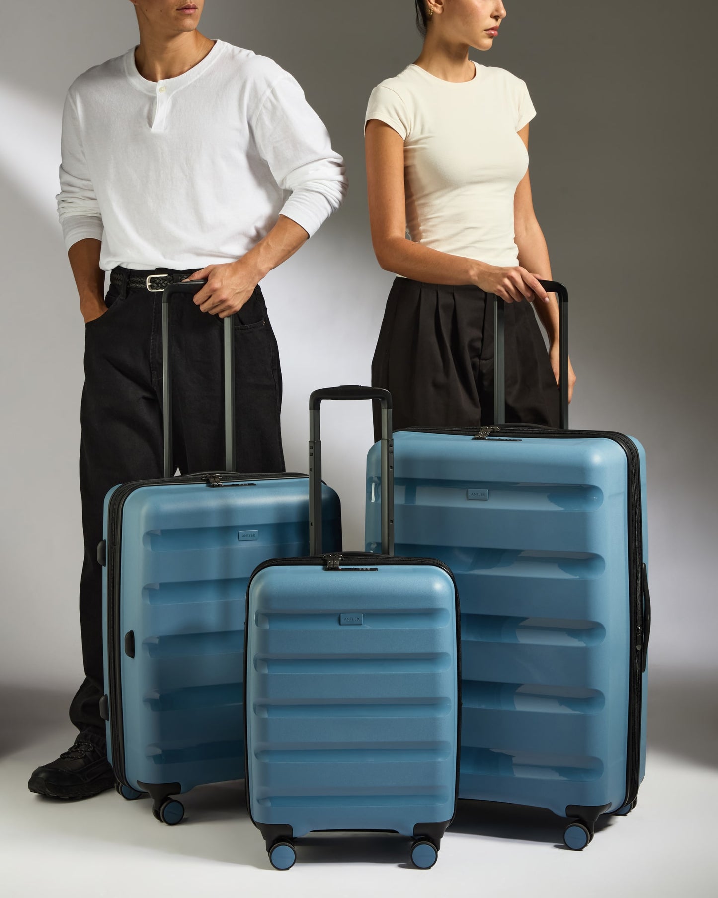 Expandable Carry-on Luggage Set in Light Blue - Logo Stripe