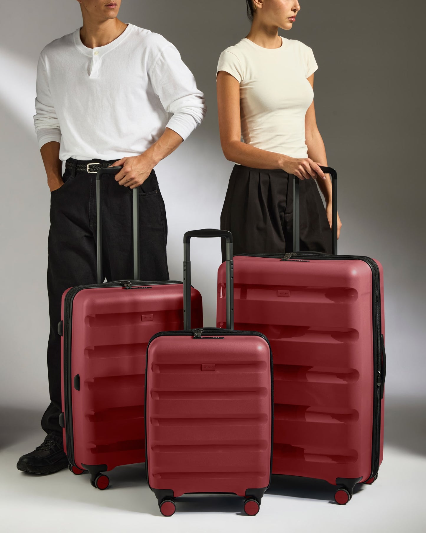 Expandable Carry-on Luggage Set in Soft Red - Logo Stripe