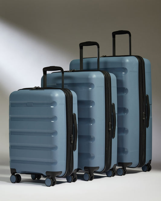 Expandable Carry-on Luggage Set in Light Blue - Logo Stripe
