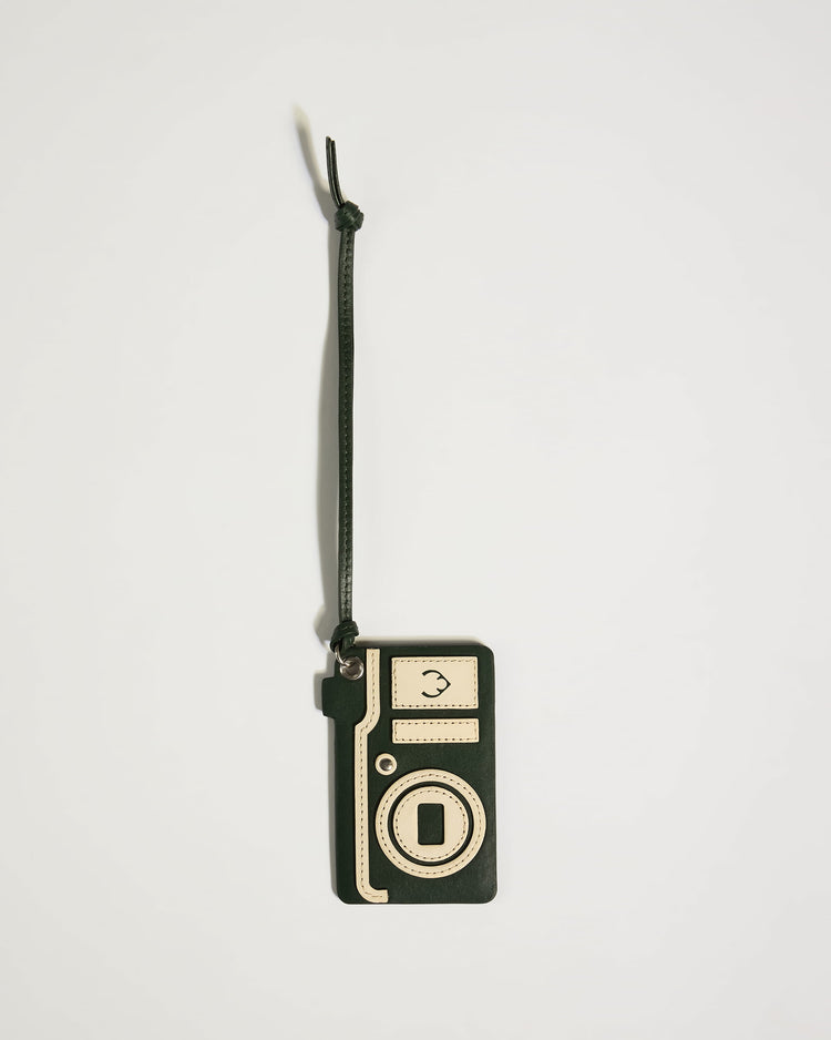 Heritage Leather Camera Luggage Tag in Green