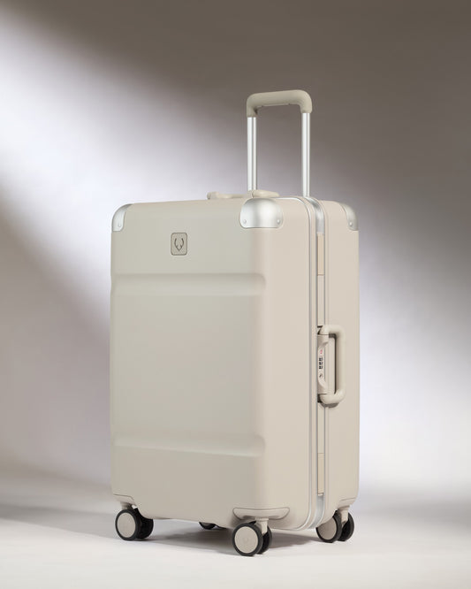 a white suitcase with wheels