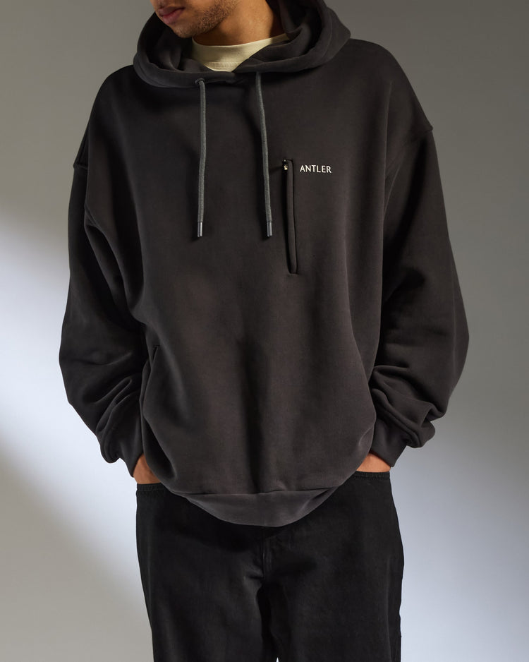 Travel Essential Hoodie in Charcoal Black