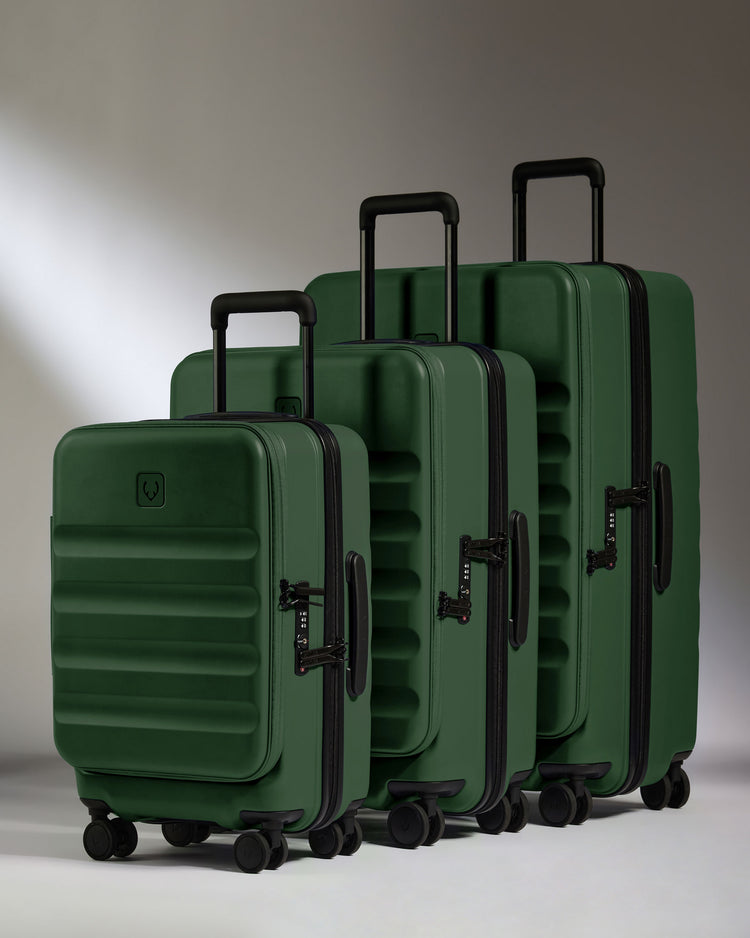 Dual Opening Carry-on Luggage Set in Antler Green - Icon Stripe