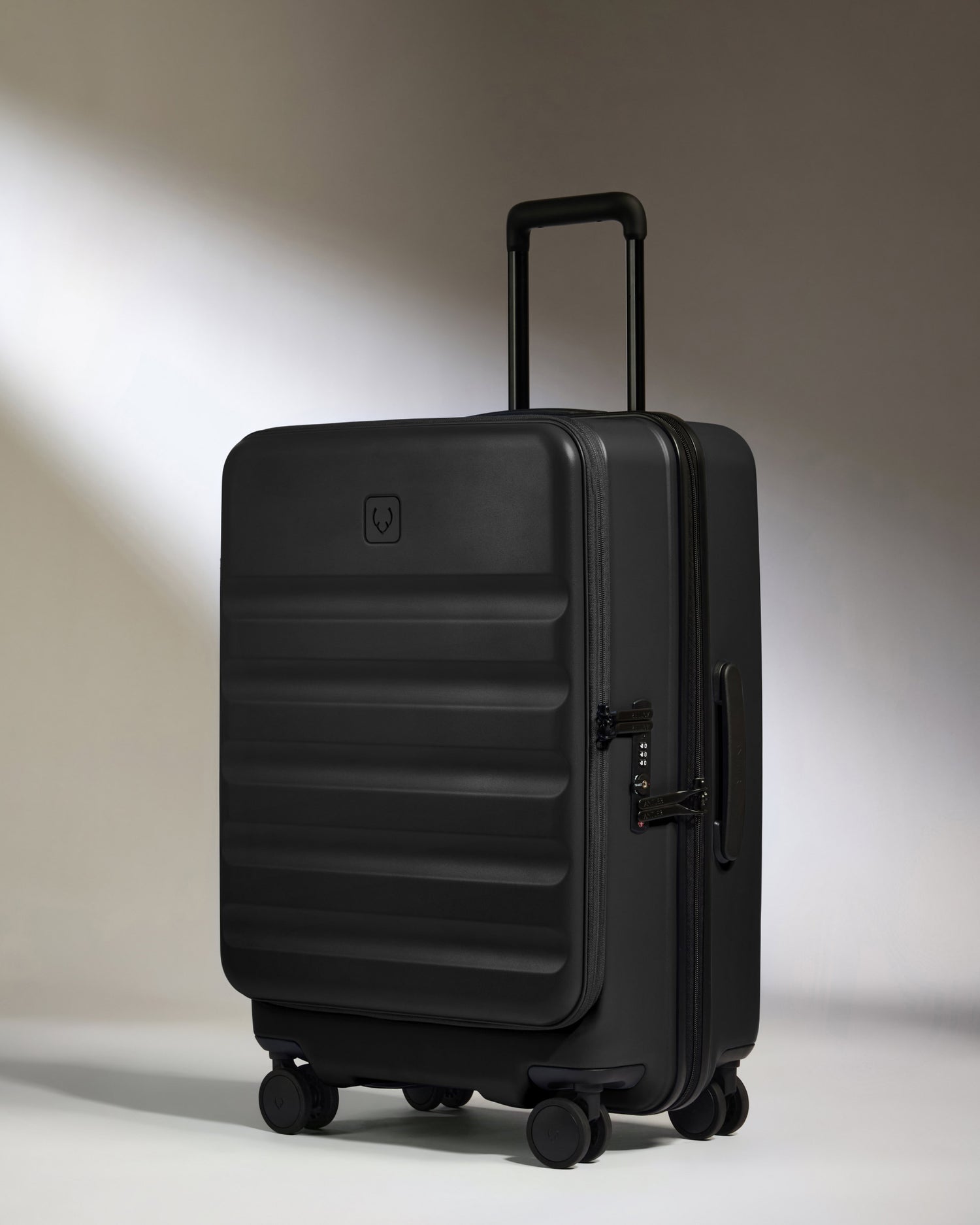 Dual Opening Medium Luggage in Black - Icon Stripe