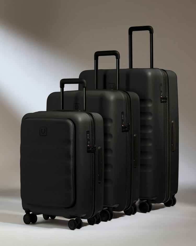 Carry-on with Pocket Luggage Set in Black - Icon Stripe