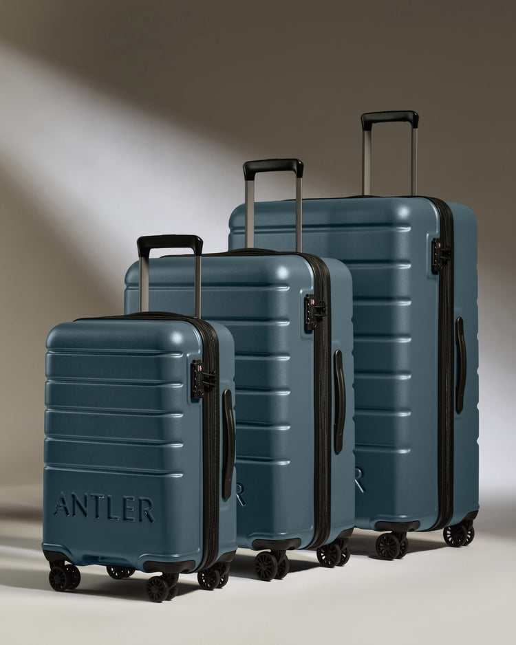 Expandable Carry-on Luggage Set in Blue Grey - Logo