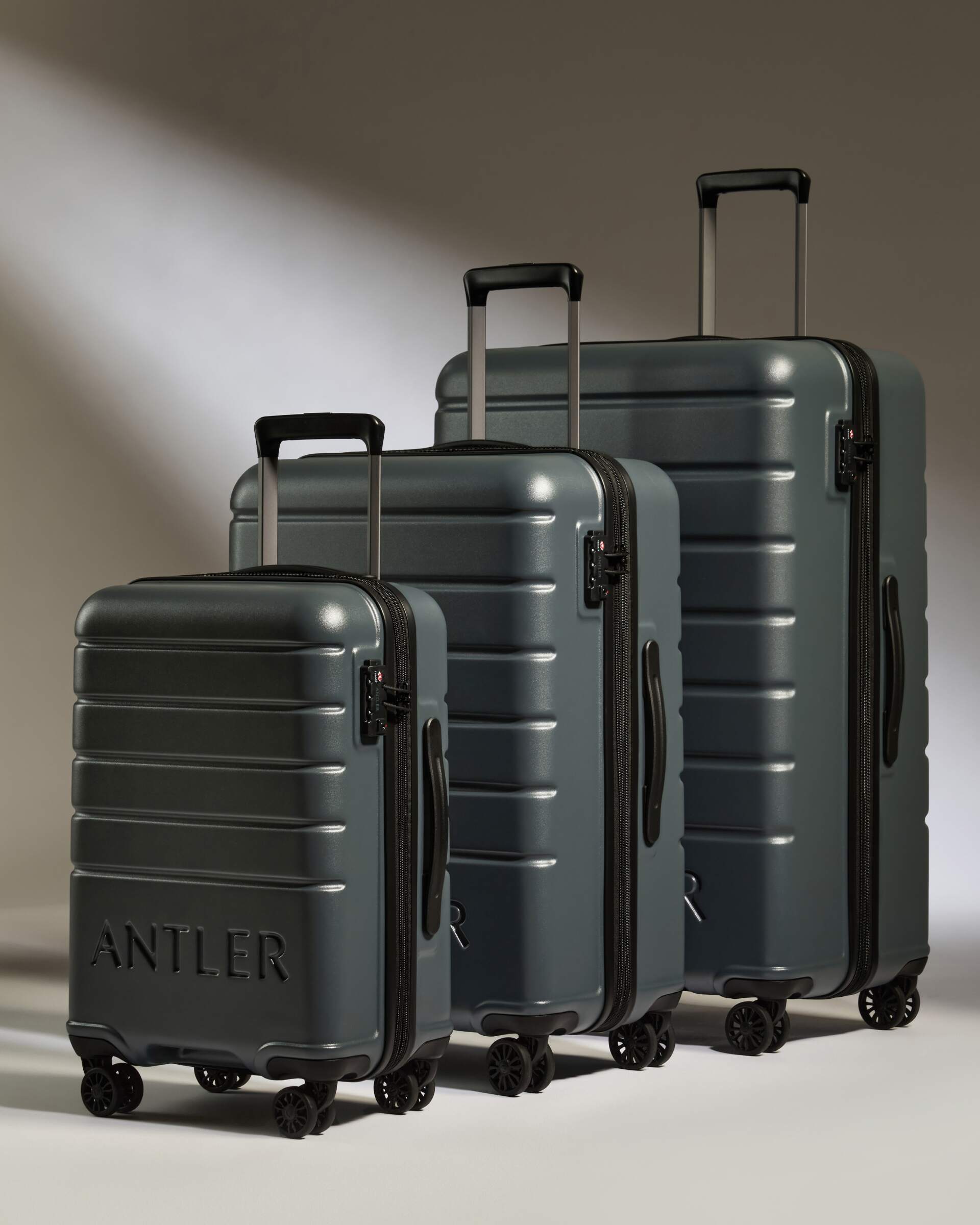 Expandable Carry on Luggage Set Grey Lightweight Hard Shell Suitcase Antler Luggage Australia