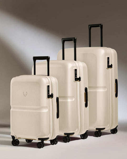Expandable Carry-on Luggage Set in Wheat Beige - Single Stripe