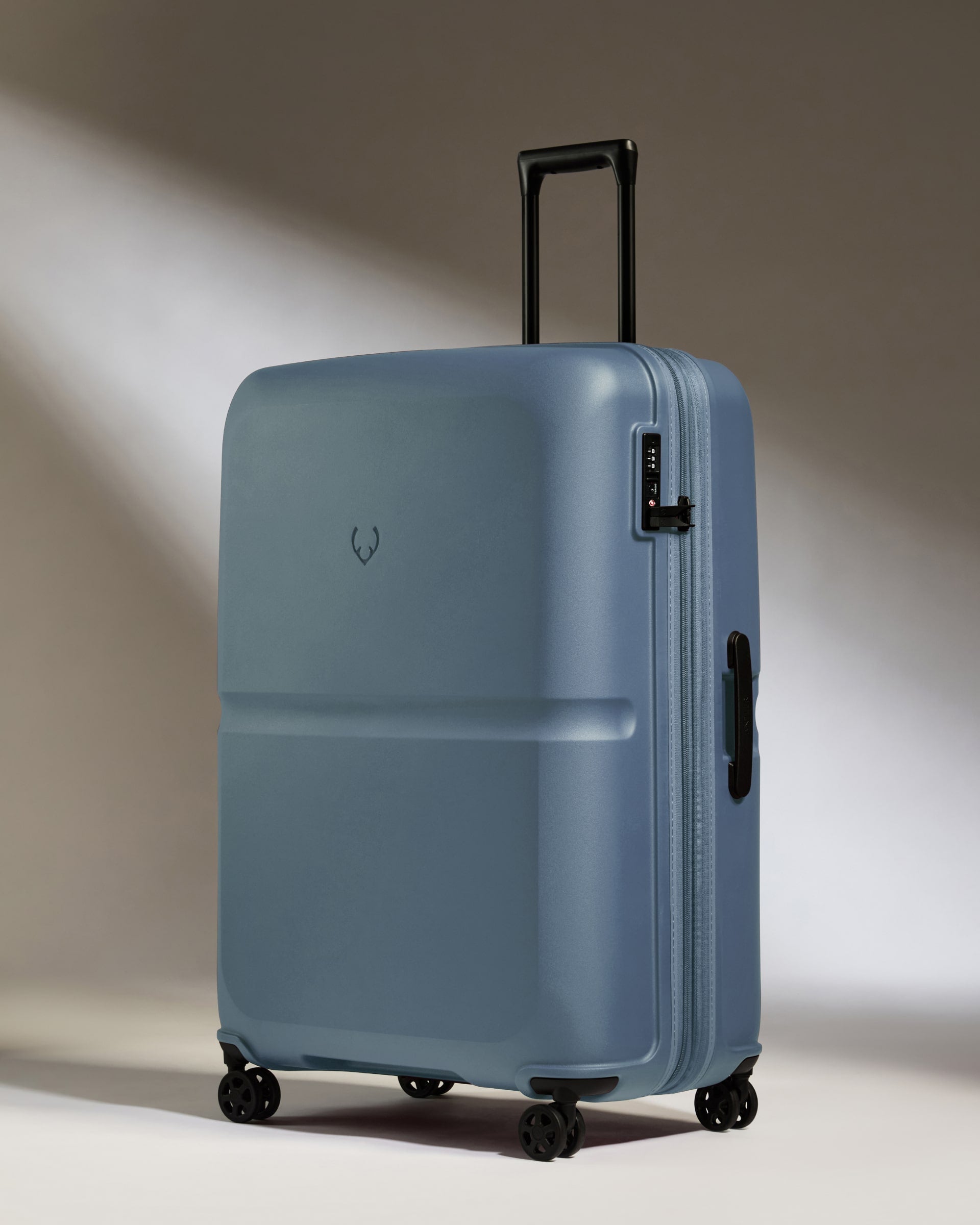Large Suitcase in Light Blue Single Stripe Checked Luggage
