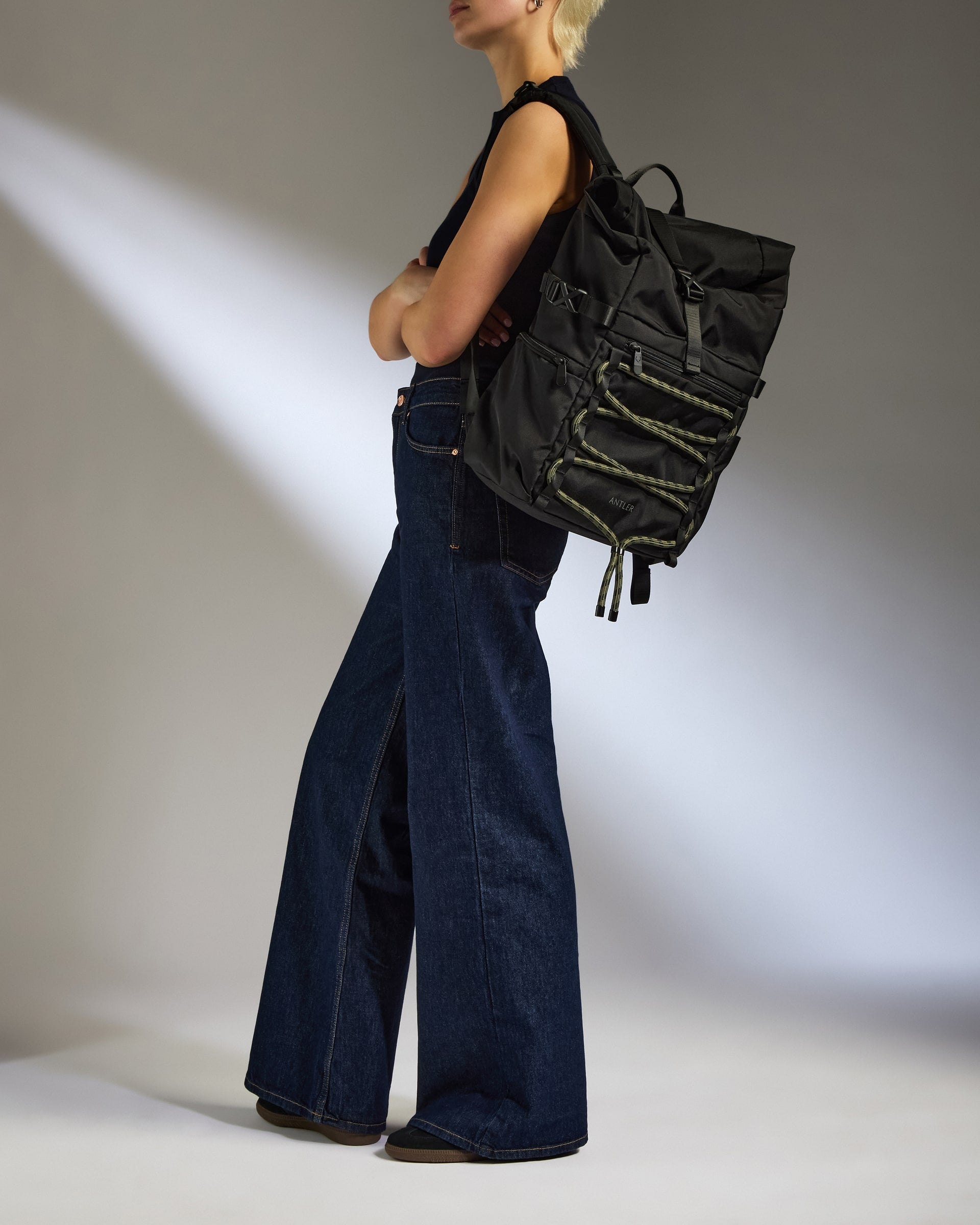 a woman wearing a backpack