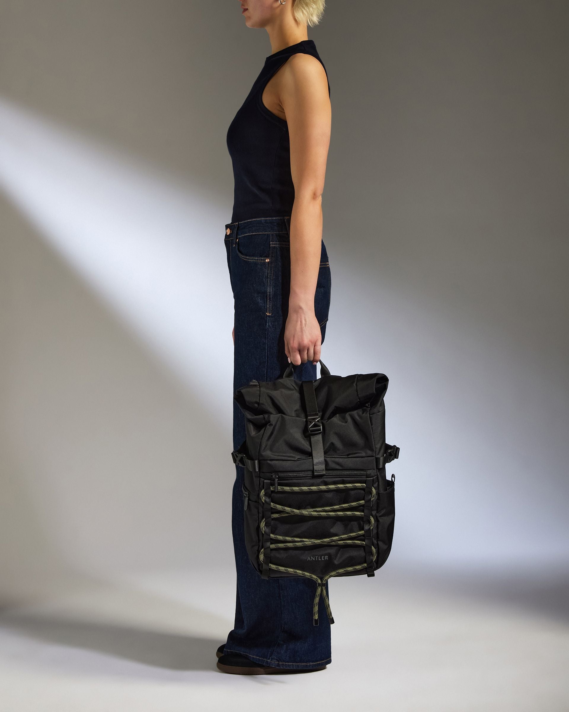 a woman holding a bag