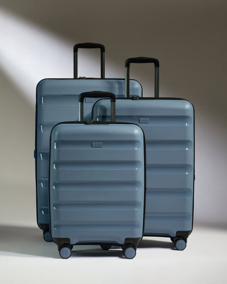 Expandable Carry-on Luggage Set in Light Blue - Logo Stripe