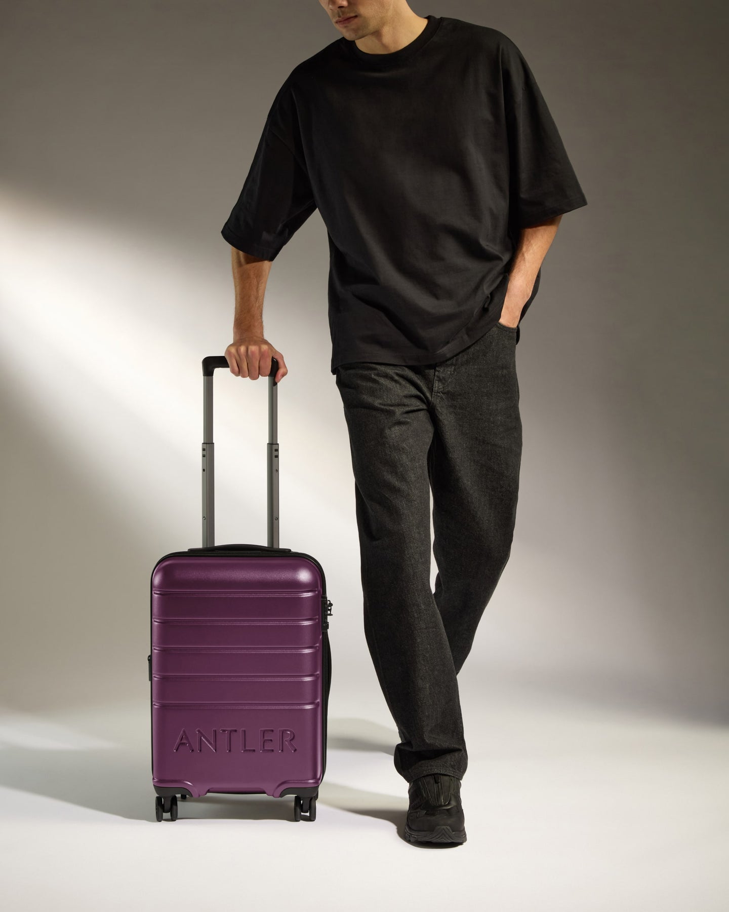 Expandable Carry-on Luggage in Dark Heather Purple - Logo