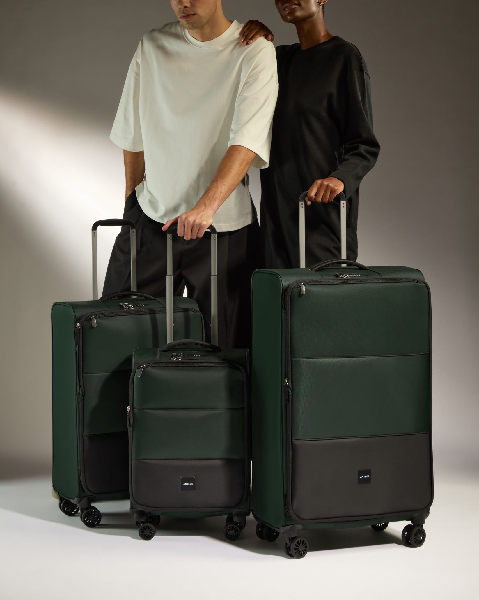 Lightest Carryon Luggage Set in Green Soft Stripe Soft Suitcase
