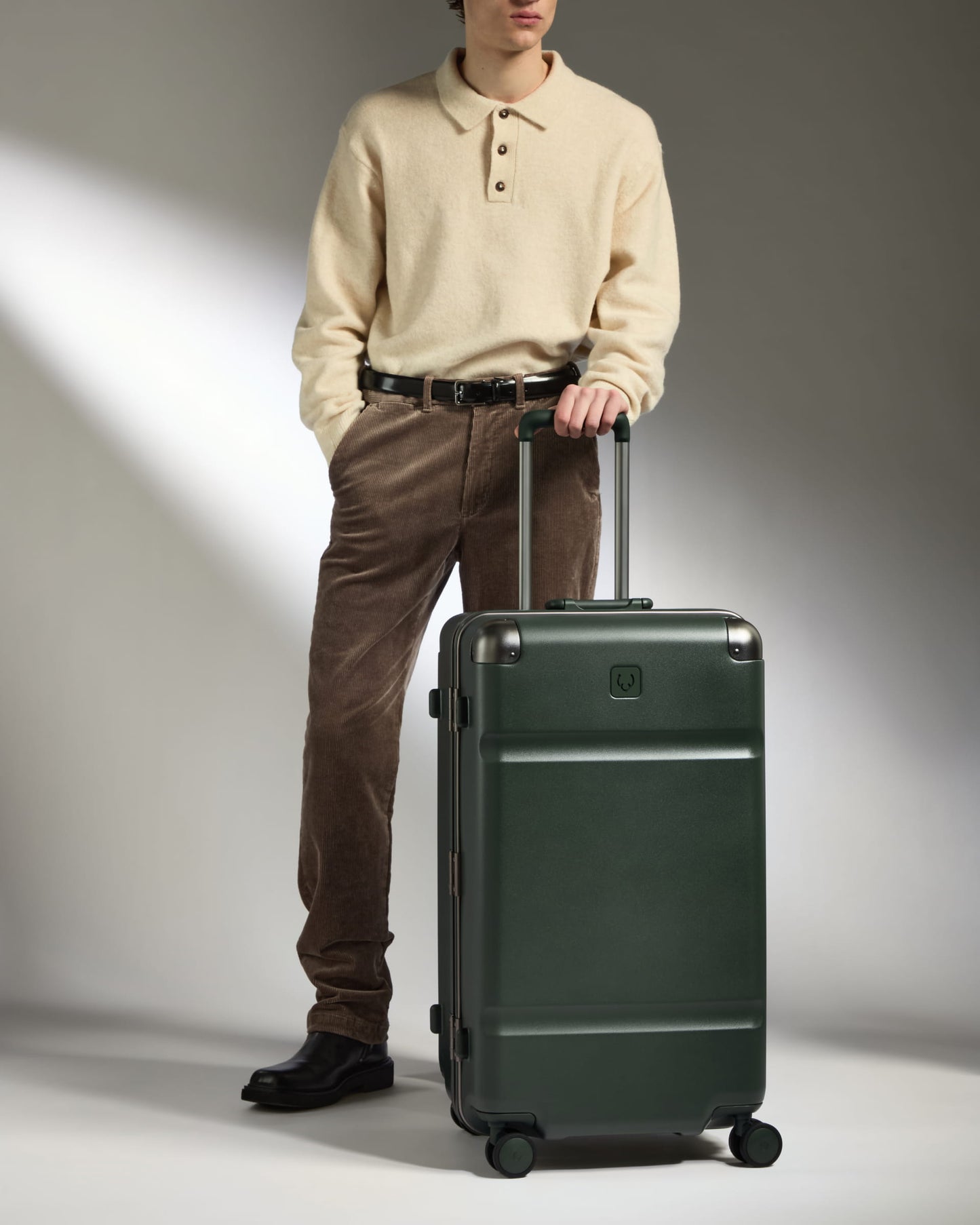 Trunk Luggage in Dark Forest Green - Heritage Stripe