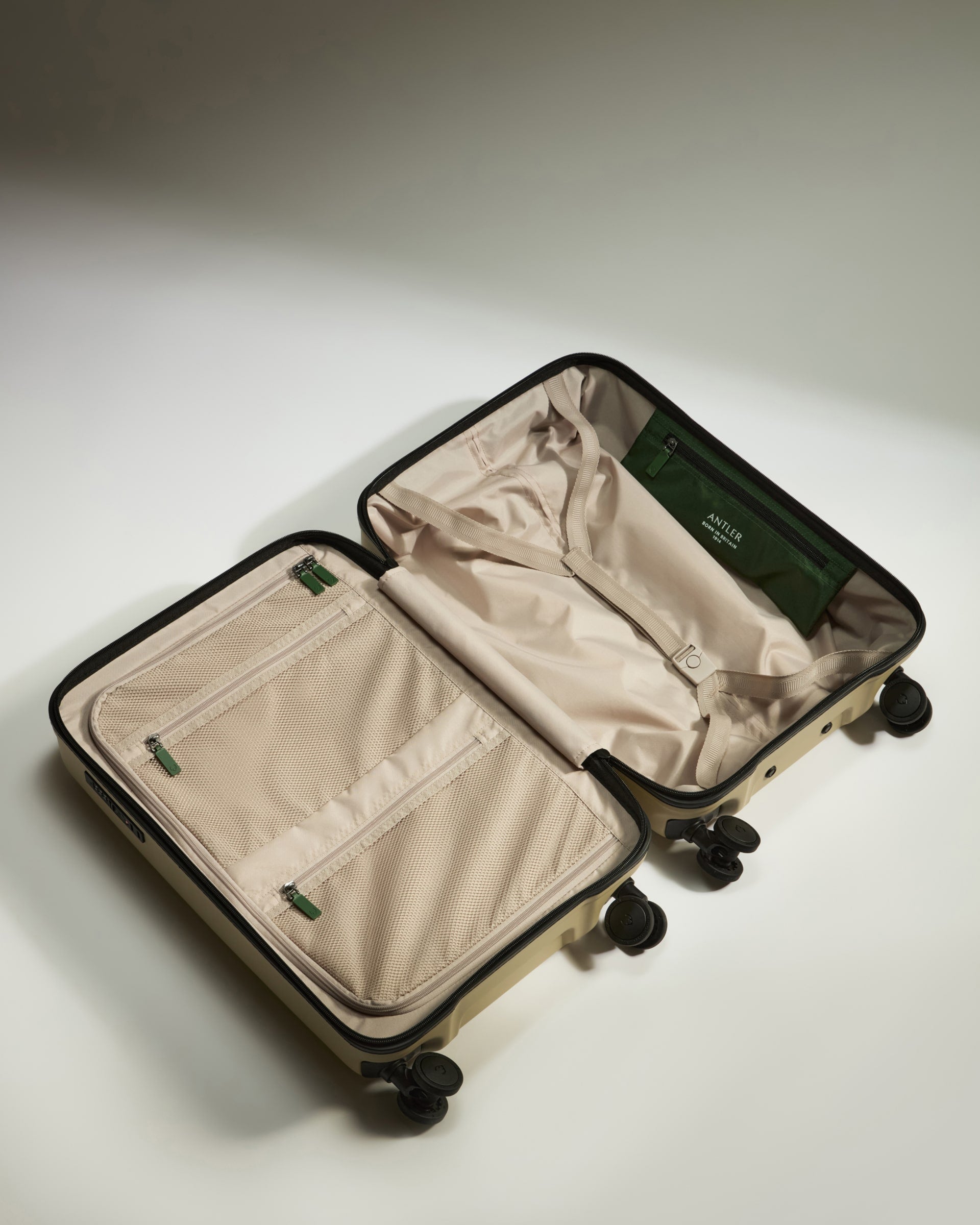 a suitcase with wheels and pockets