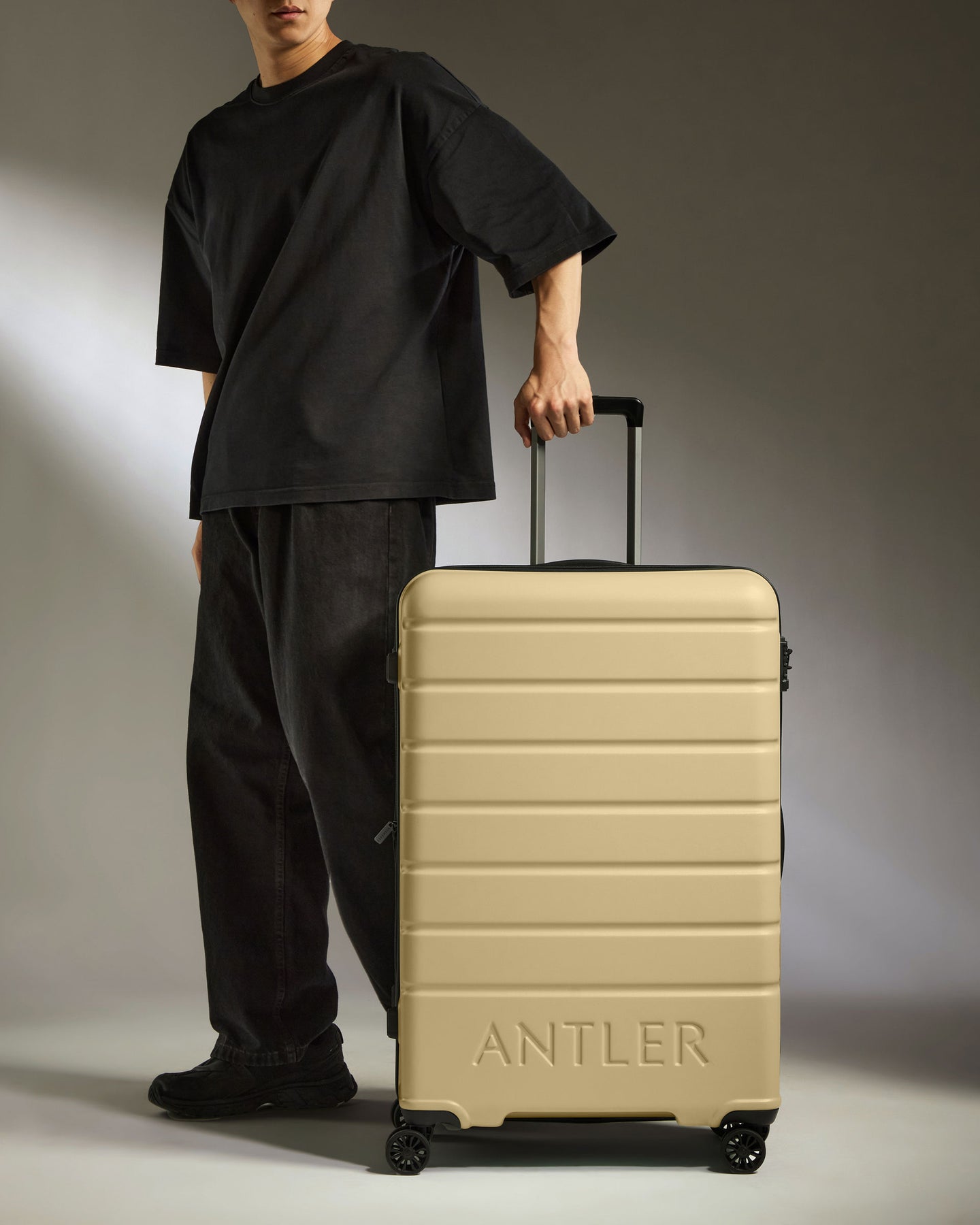Large Luggage in Dark Sand - Logo