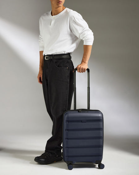 Expandable Carry-on Luggage in Navy - Logo Stripe