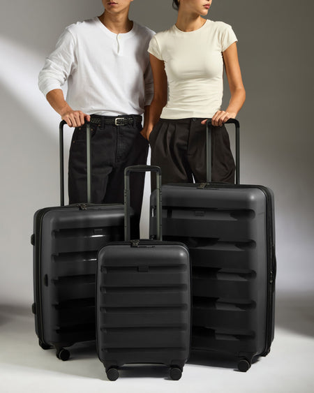 Expandable Carry-on Luggage Set in Black - Logo Stripe