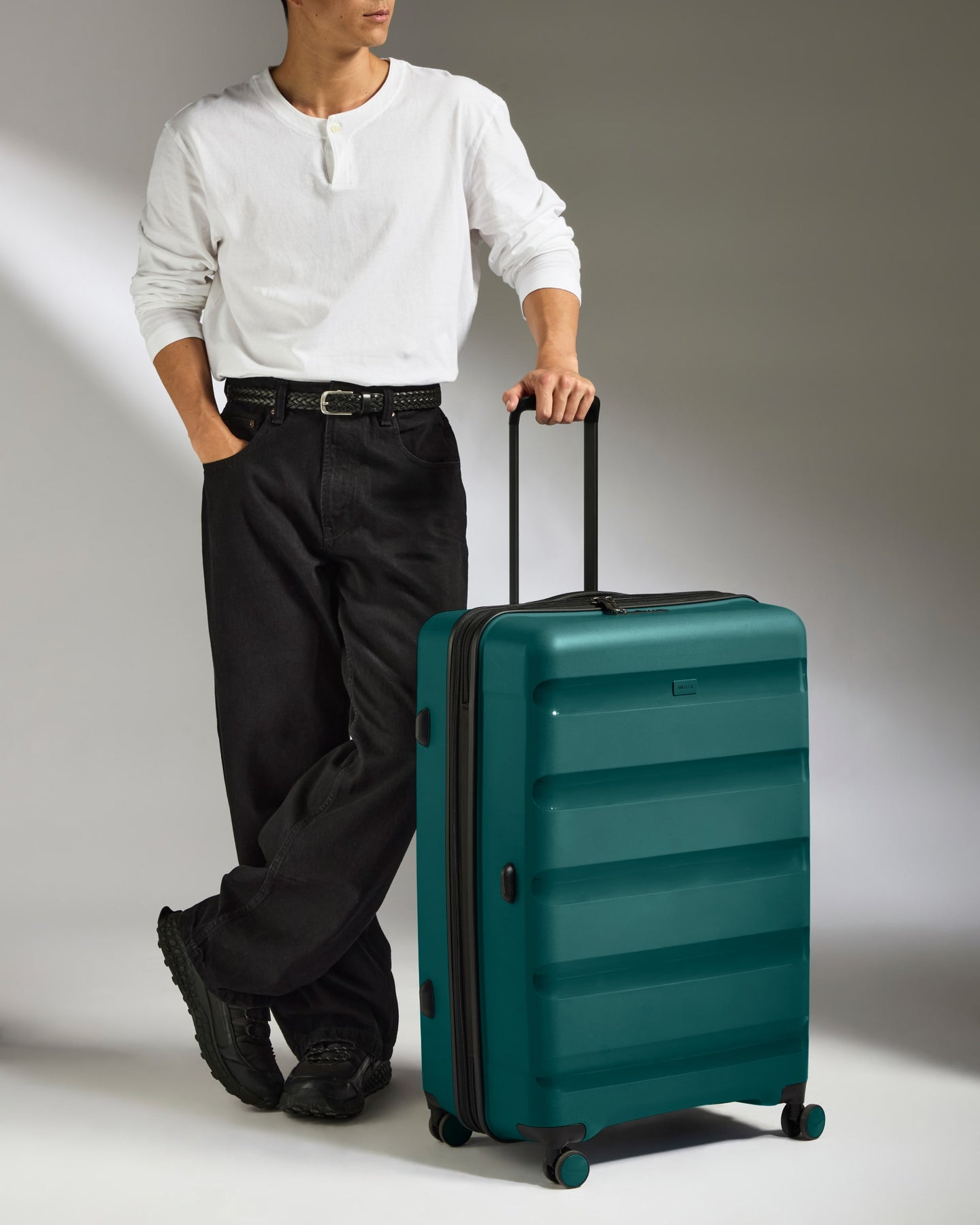 Large Luggage in Deep Teal - Logo Stripe