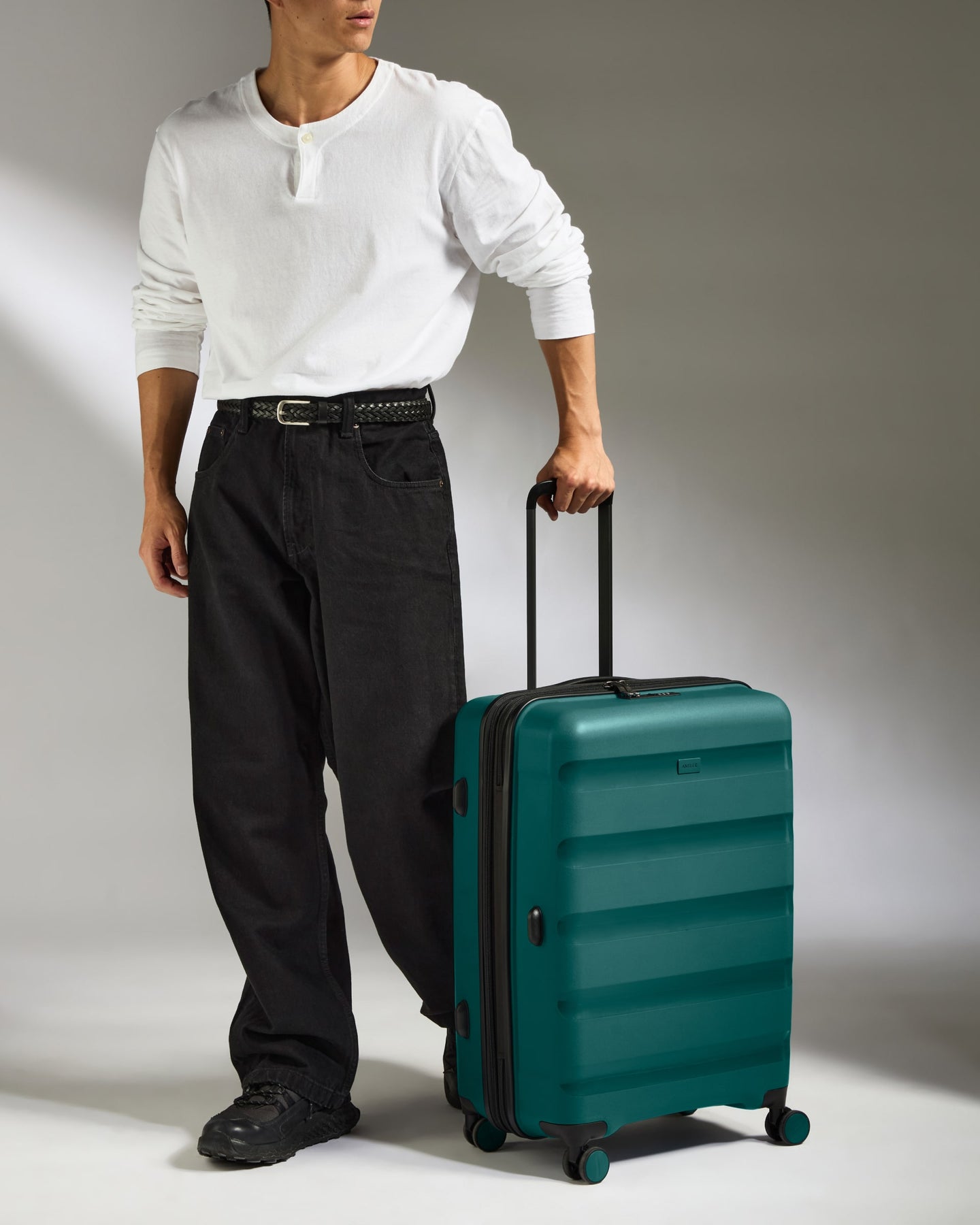 Medium Luggage in Deep Teal - Logo Stripe