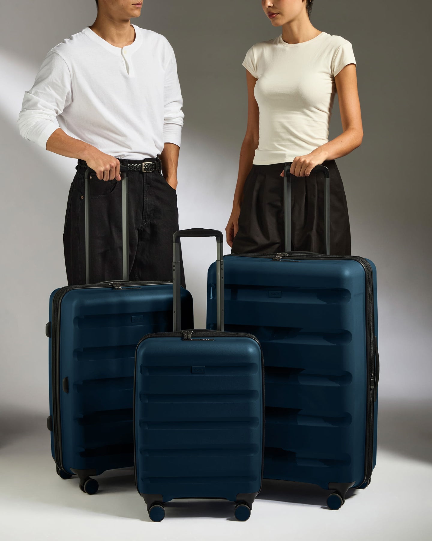 Expandable Cabin Luggage Set in Midnight Blue - Logo Stripe