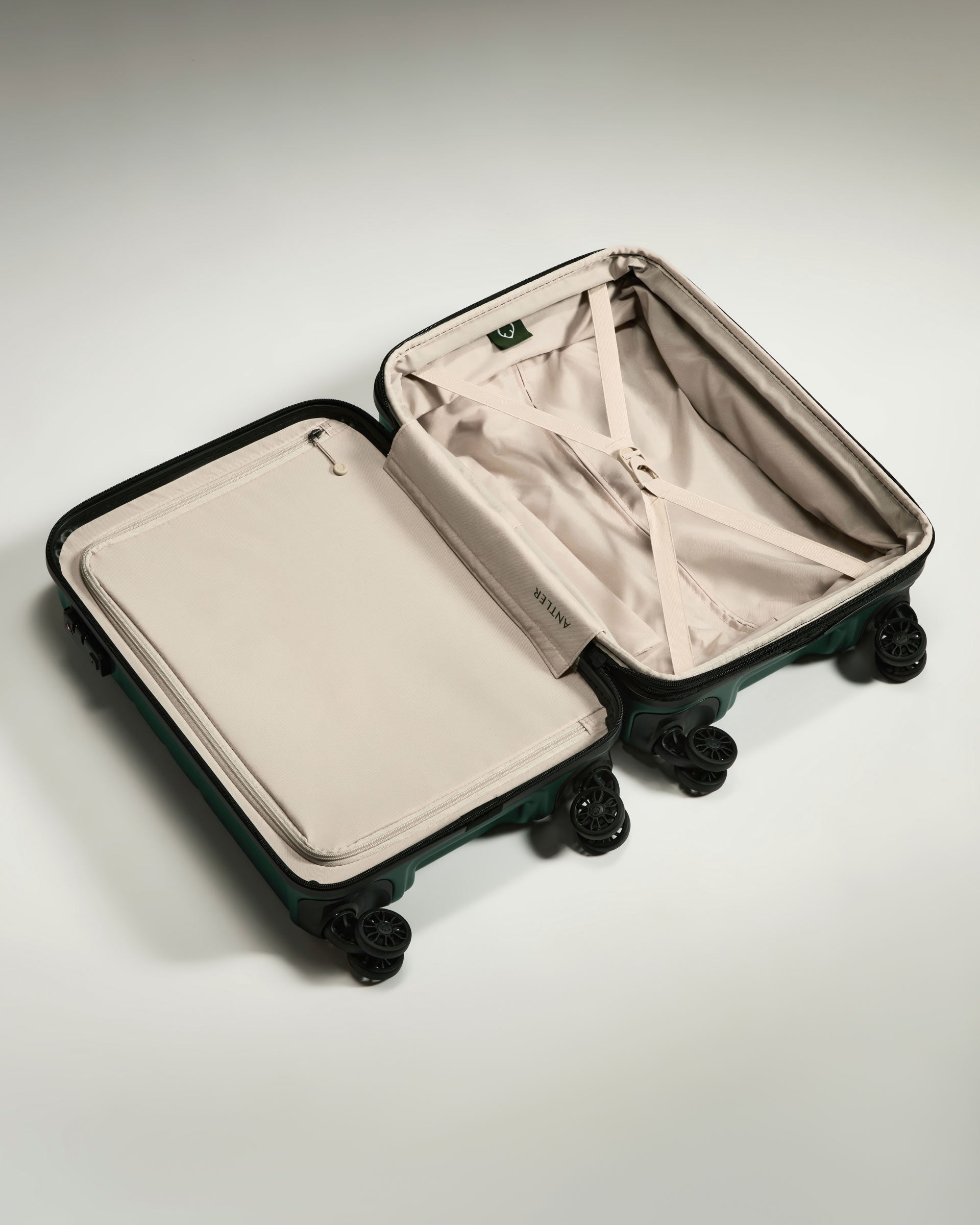 a suitcase with wheels and a lid