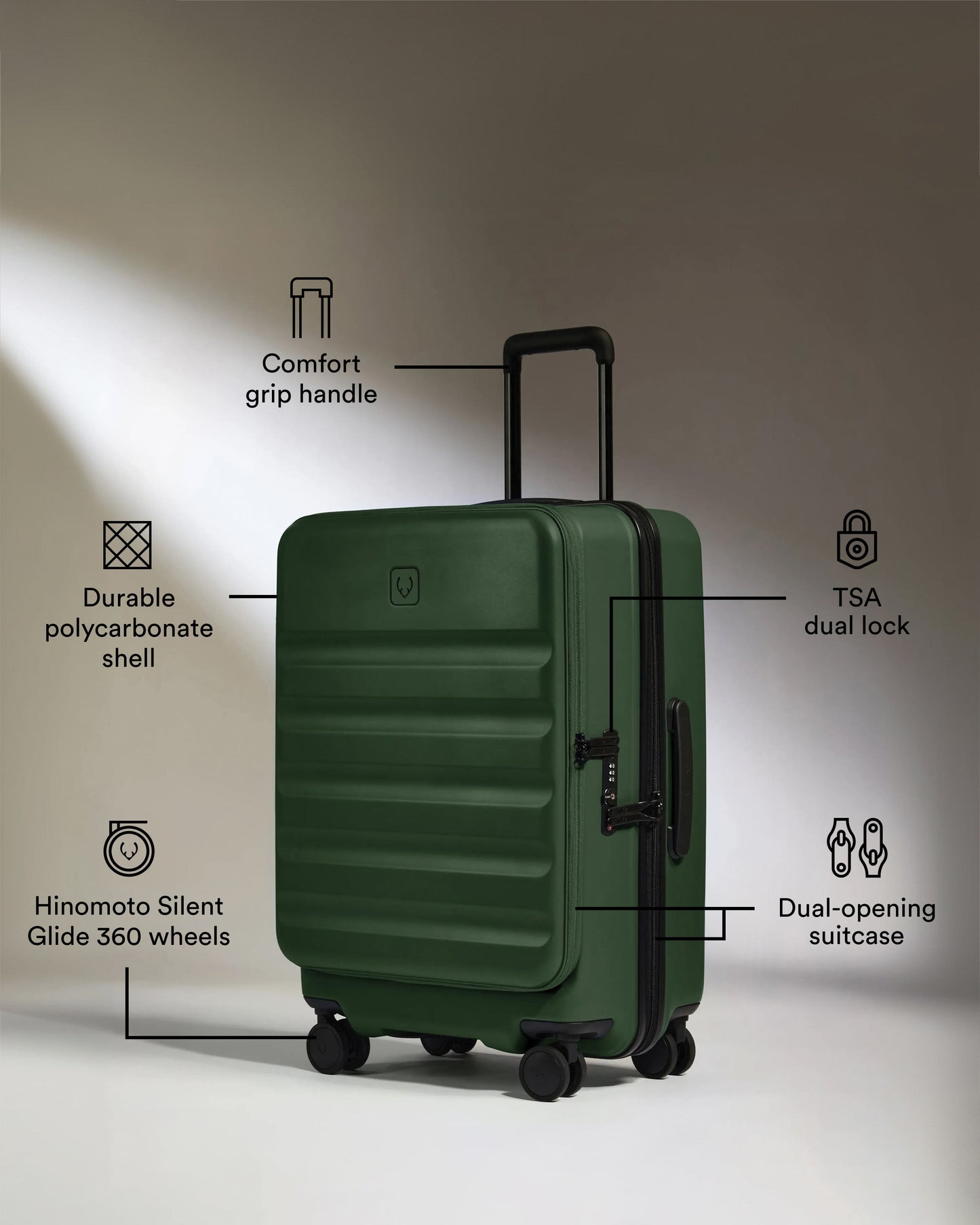 Dual Opening Medium Luggage in Antler Green - Icon Stripe