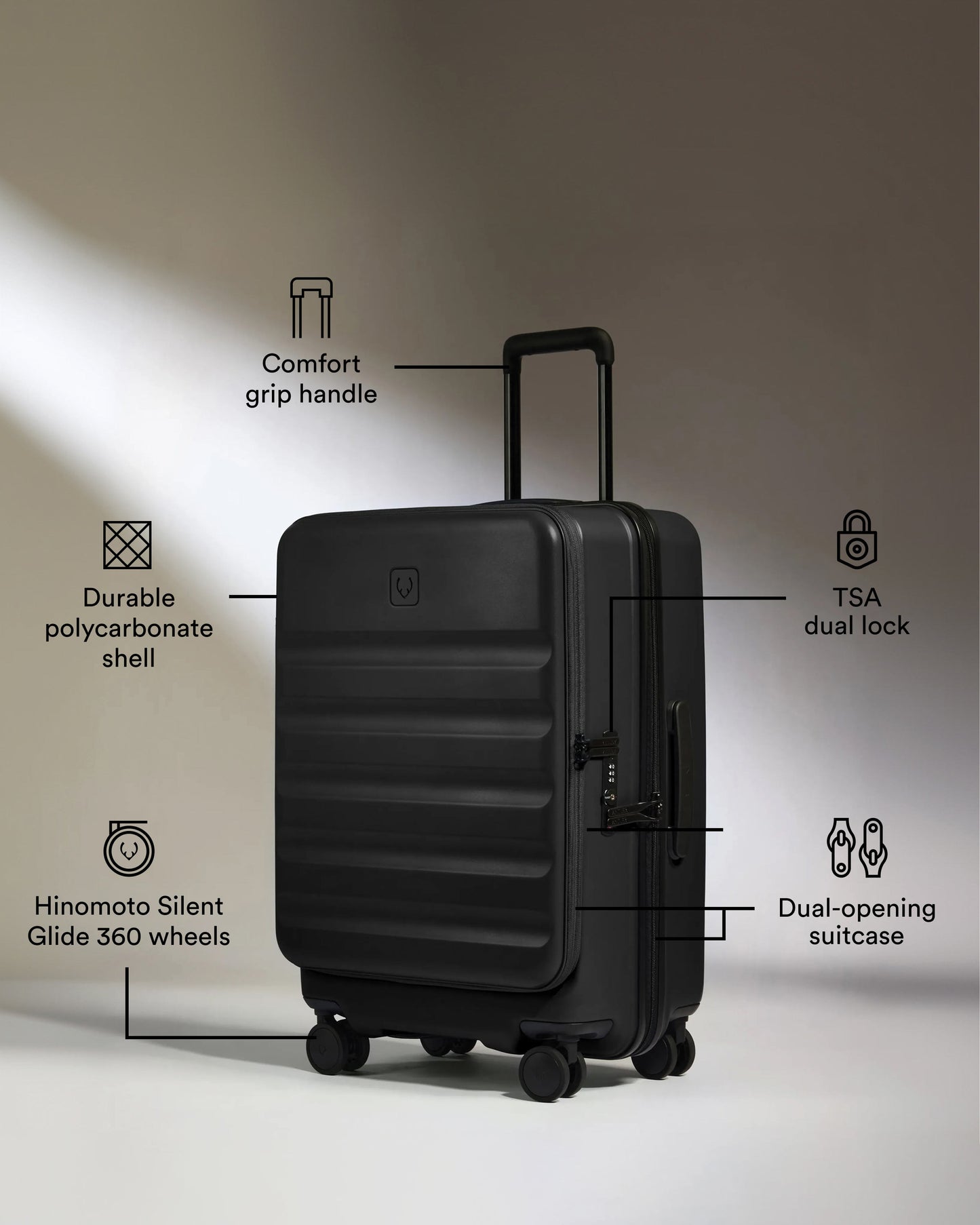 Dual Opening Large Luggage in Black - Icon Stripe