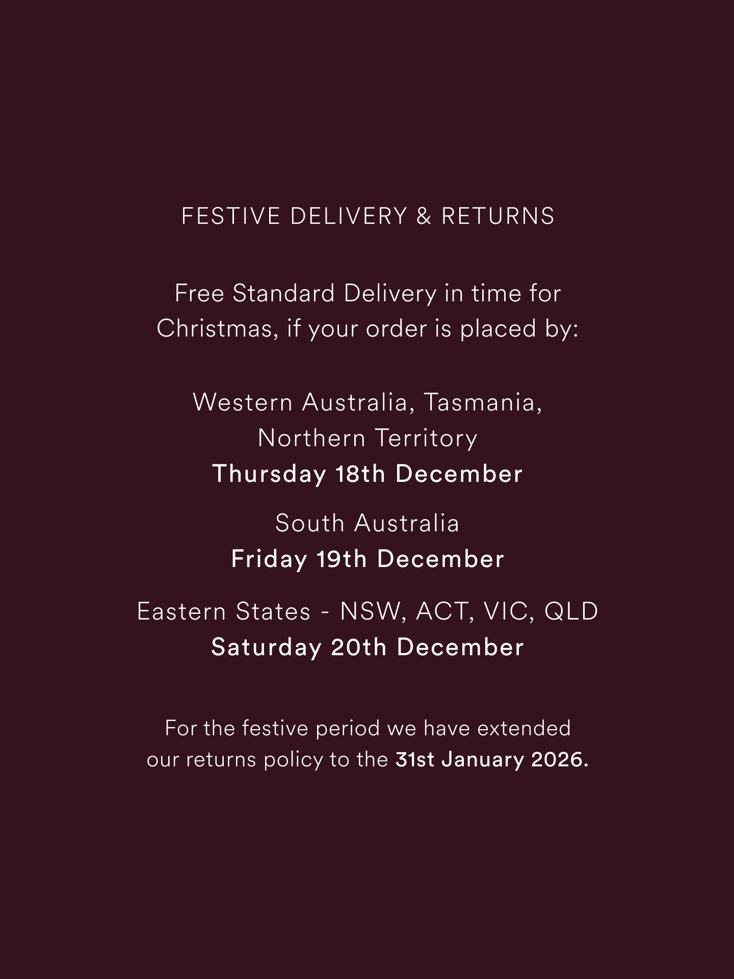 Christmas Delivery Dates PLP 2025