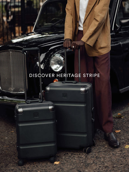 a man holding luggage next to a car