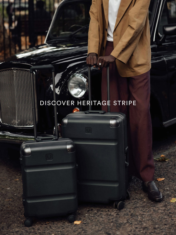 a man holding luggage next to a car