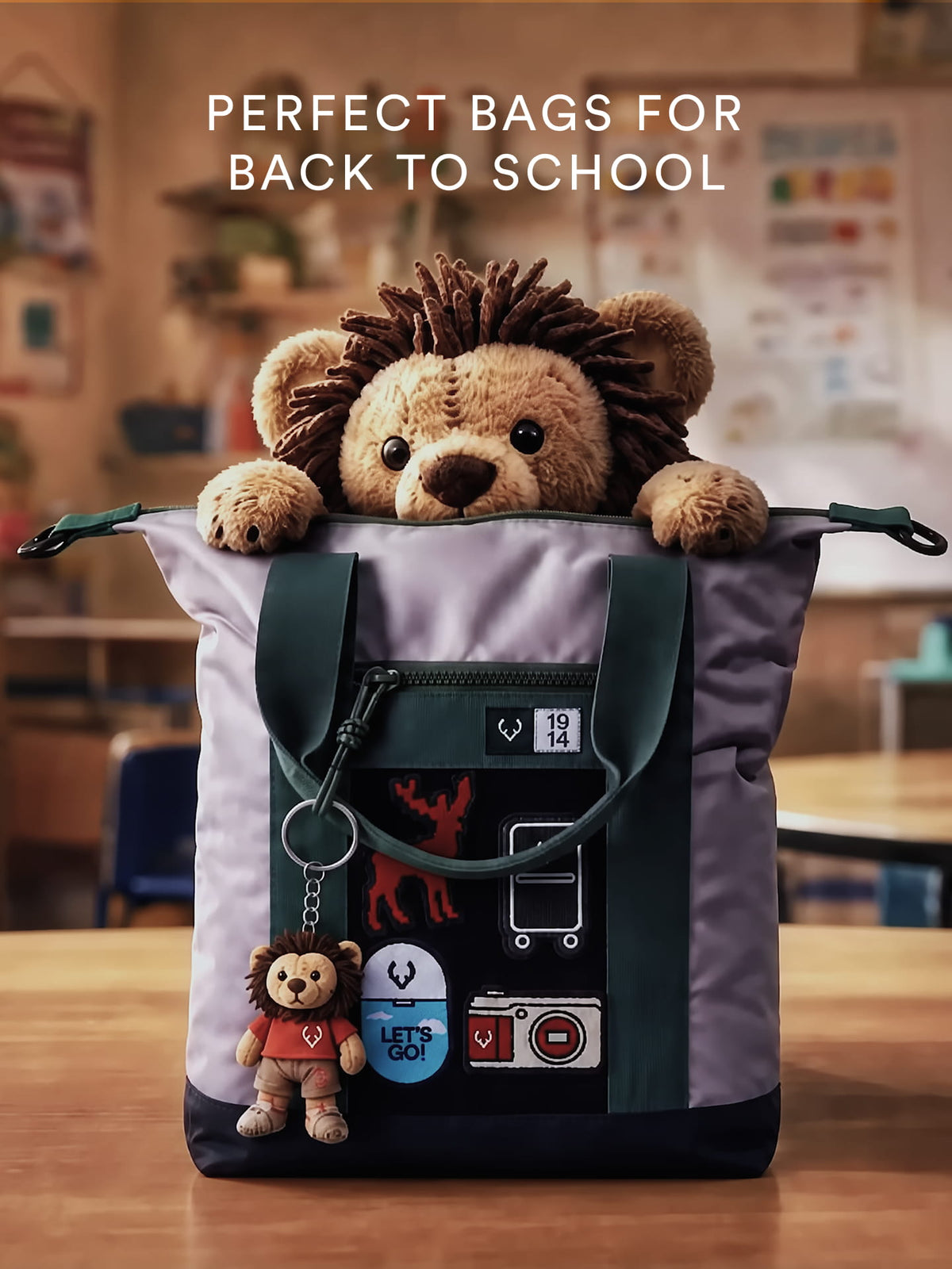 a stuffed animal in a bag