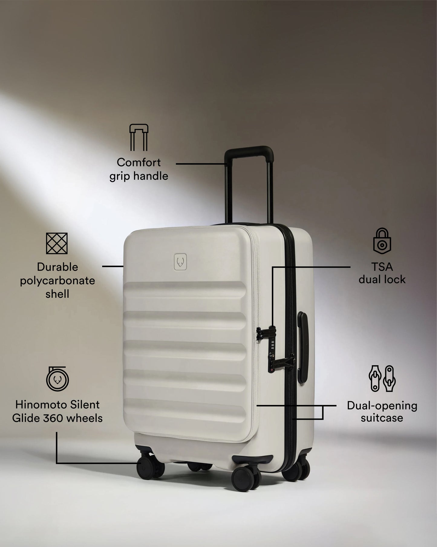Dual Opening Large Luggage in Taupe - Icon Stripe