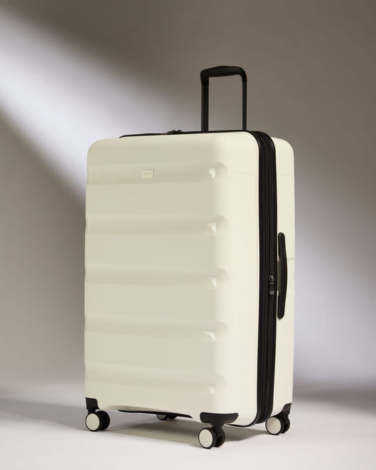Antler Luggage -  Large Suitcase in White - Logo Stripe - Hard Suitcase - Large Large Suitcase White - Logo Stripe | Lightweight Hard Shell Luggage